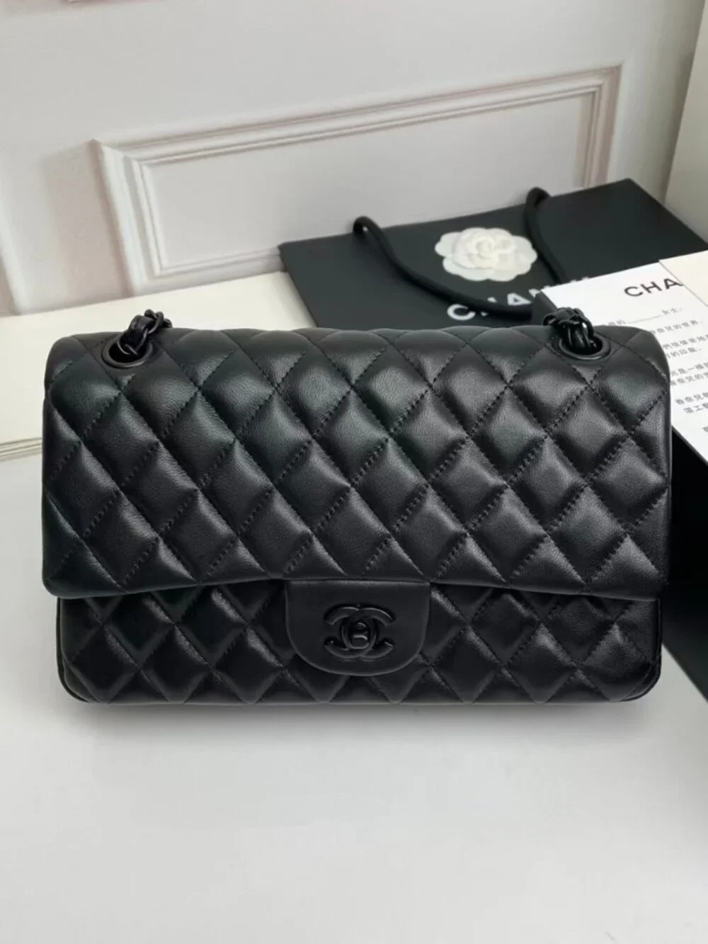 Chanel Classic Flap Quilted Black Leather Black Tone Chain Shoulder Bag - Picture 1 of 9